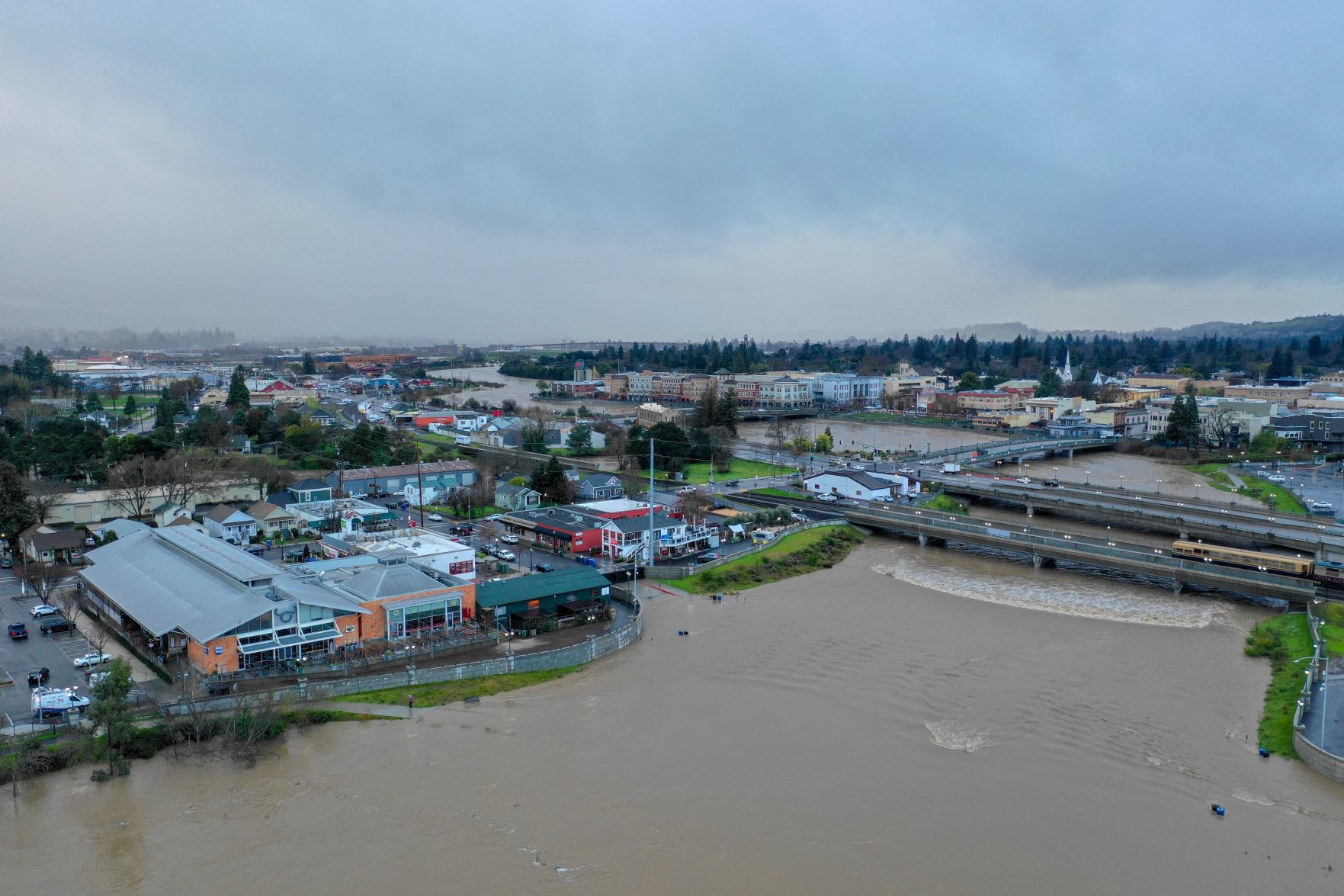 Drone, river and bypass behind Oxbow